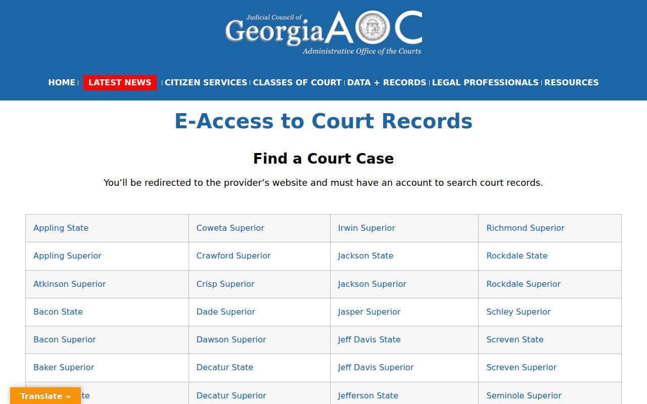 Oglethorpe County court case lookup through Georgia e-access